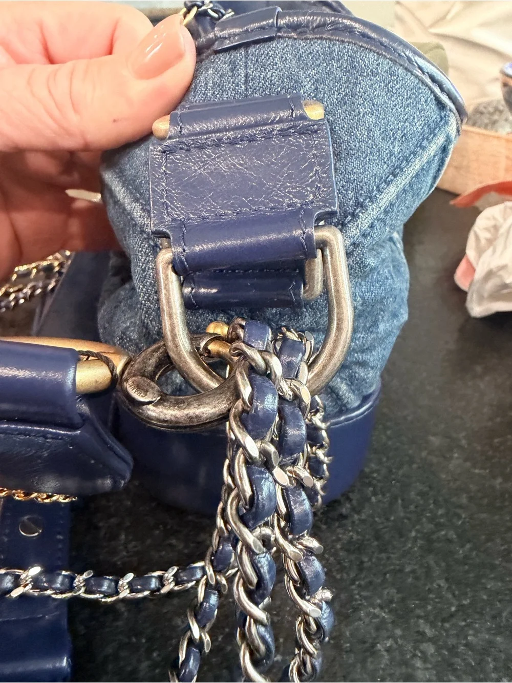 Chanel Gabrielle Quilted Denim and Leather Chain Crossbody or Shoulder Bag